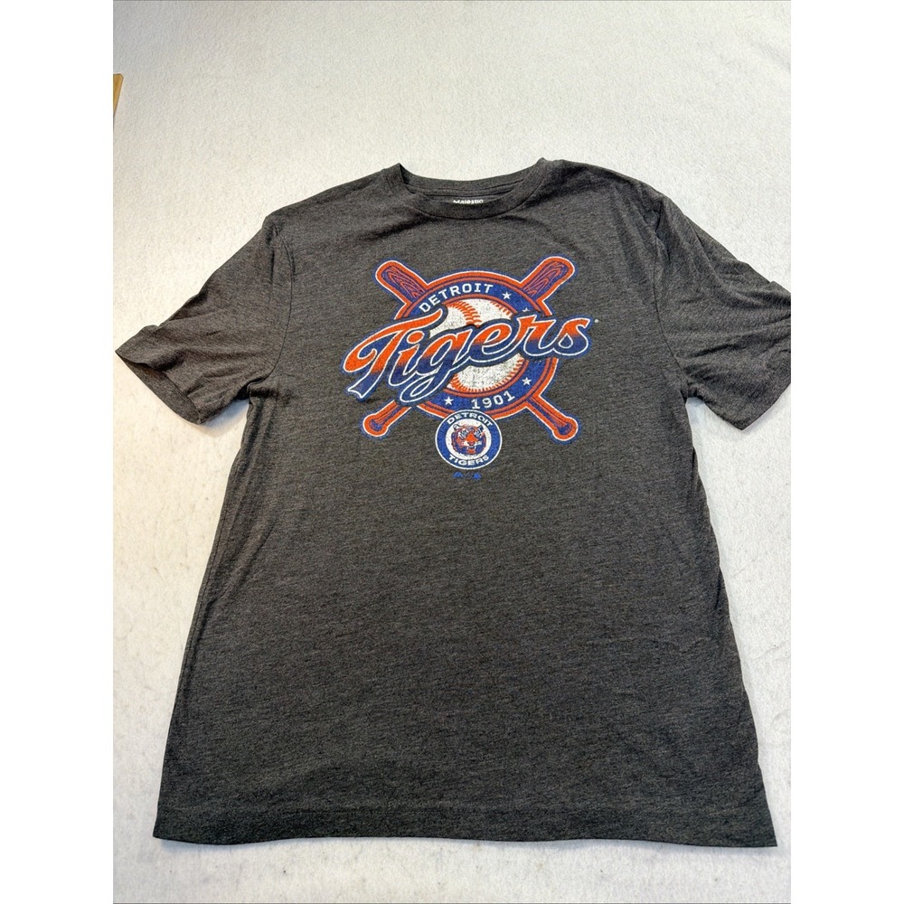 DETROIT TIGERS est. 1901 Gray MAJESTIC Distressed T-shirt Medium MLB EUC